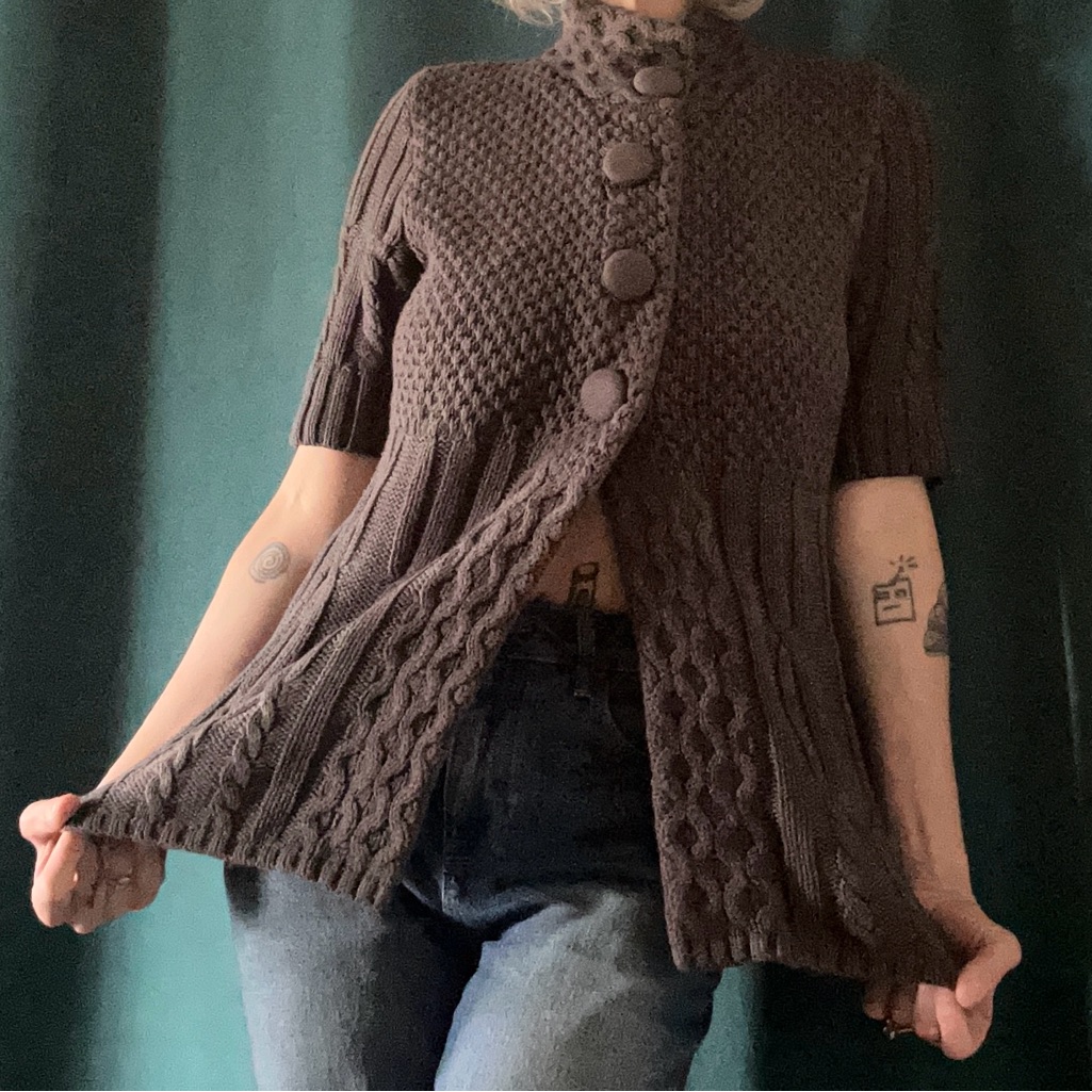 Y2k Chunky CableKnit Babydoll Cardigan